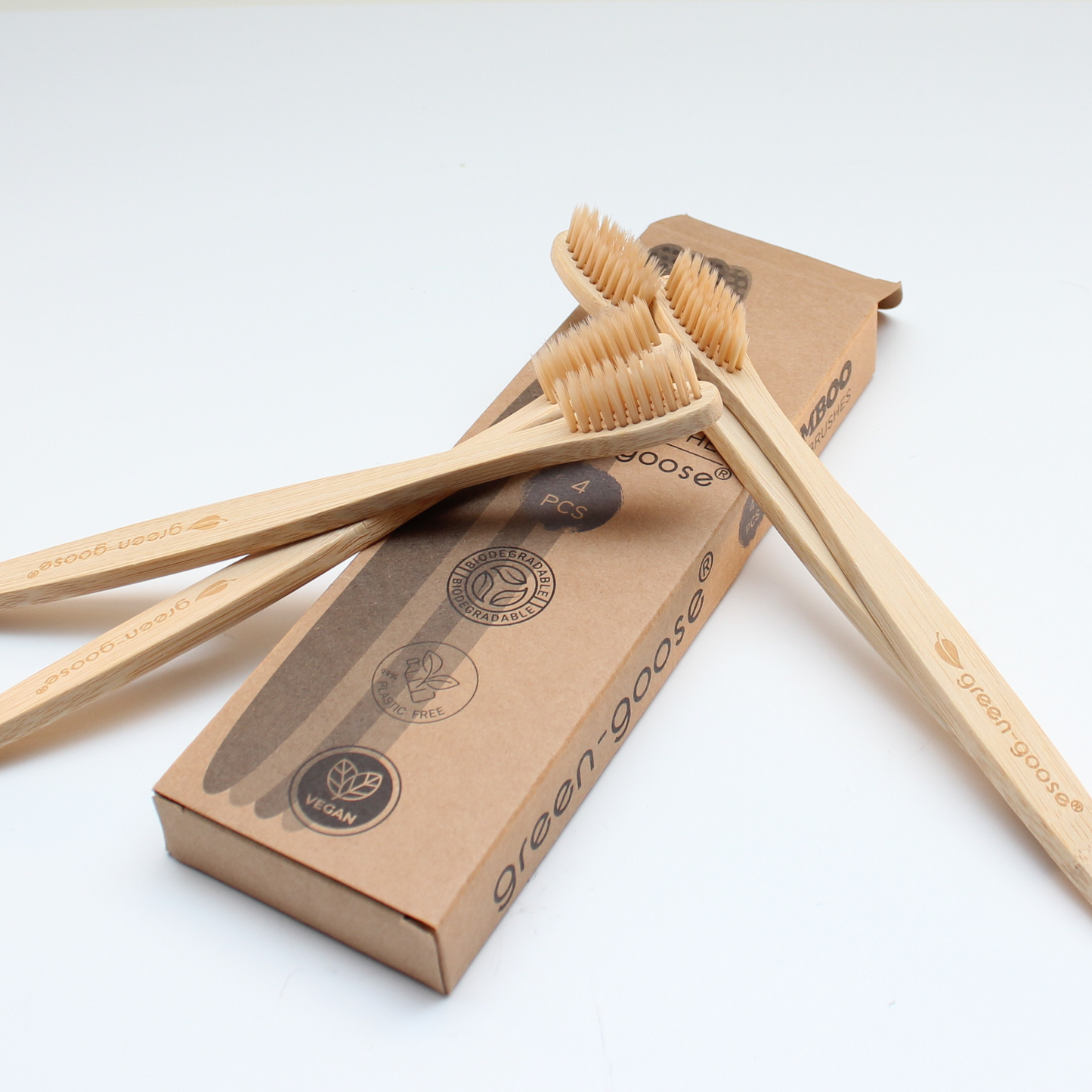 Zahnbürste aus umweltfreundlichem Bambus, Stärke Mittel (4 Stück) - GREEN_GOOSE