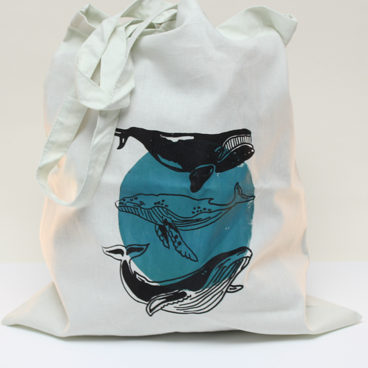 Einkaufstasche mit langem Henkel, Baumwolltasche Wal (37x40cm) - DAS VIELWEG