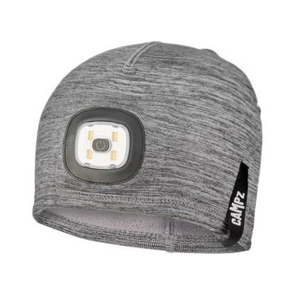 Mütze grau mit integrierter LED Stirnlampe der Marke Campz