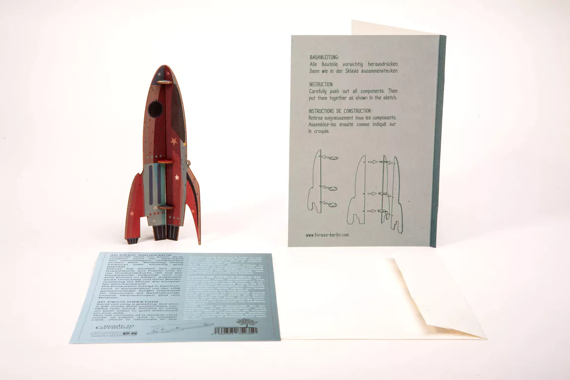 3D Grußkarte aus Birkenholz A6, Rakete (14,8x10,5cm) - FORMES BERLIN