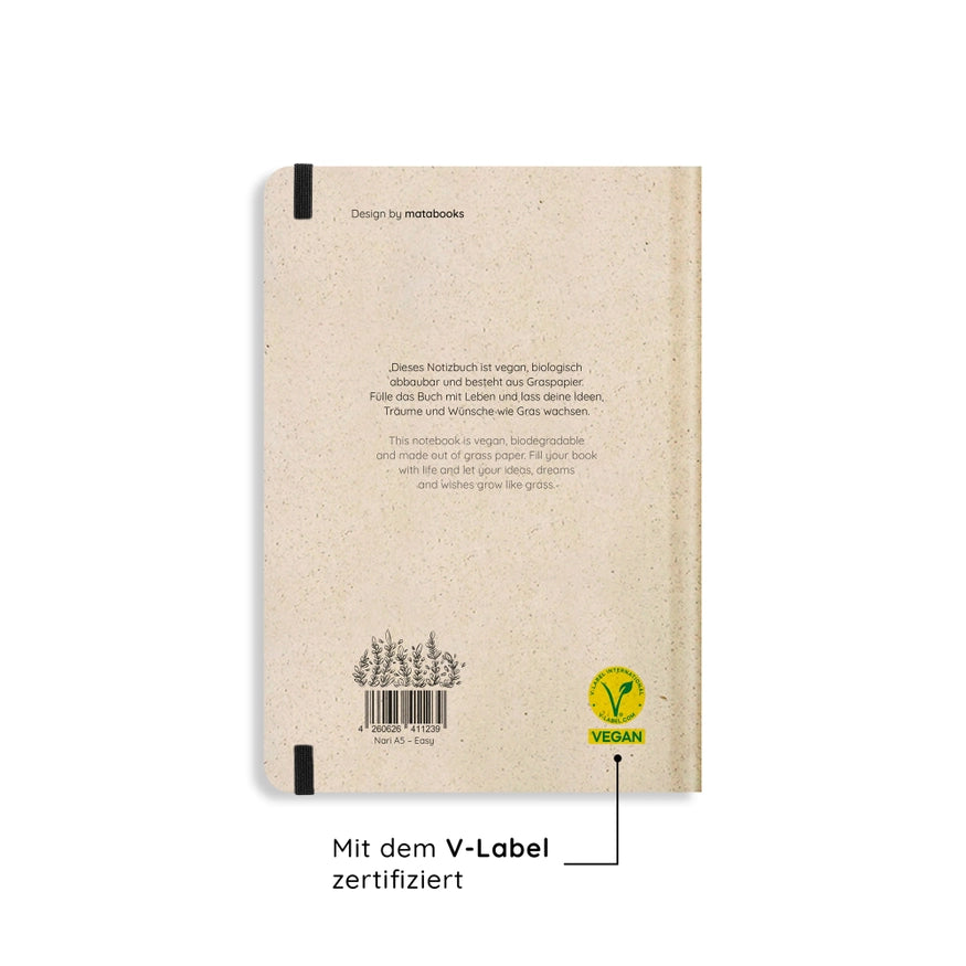 Notizbuch aus Graspapier, umweltfreundlich, Nari (A5, leicht punktiert)- METABOOKS