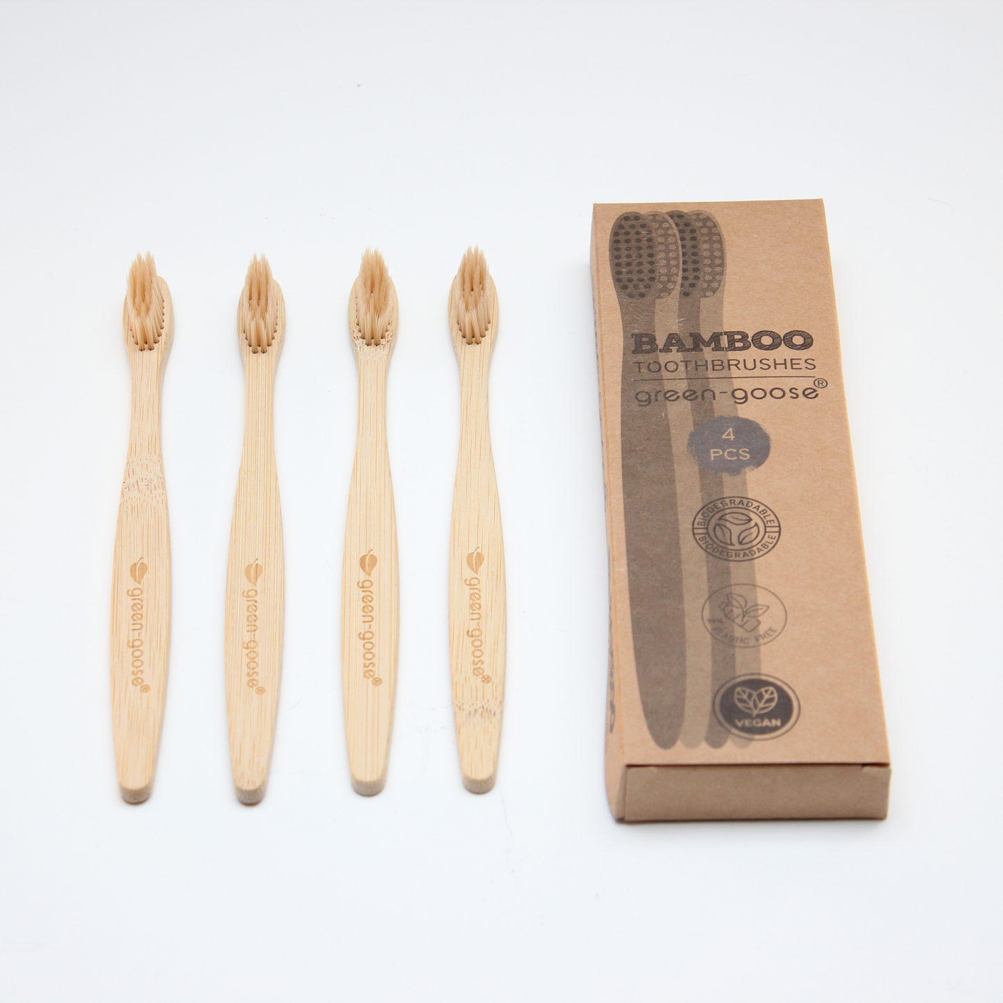 Zahnbürste aus umweltfreundlichem Bambus, Stärke Mittel (4 Stück) - GREEN_GOOSE