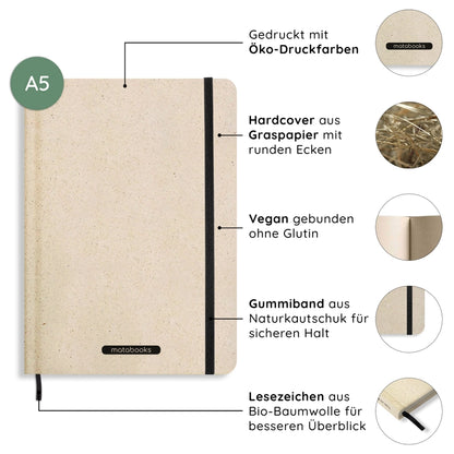 Notizbuch aus Graspapier, umweltfreundlich, Nari (A5, leicht punktiert)- METABOOKS