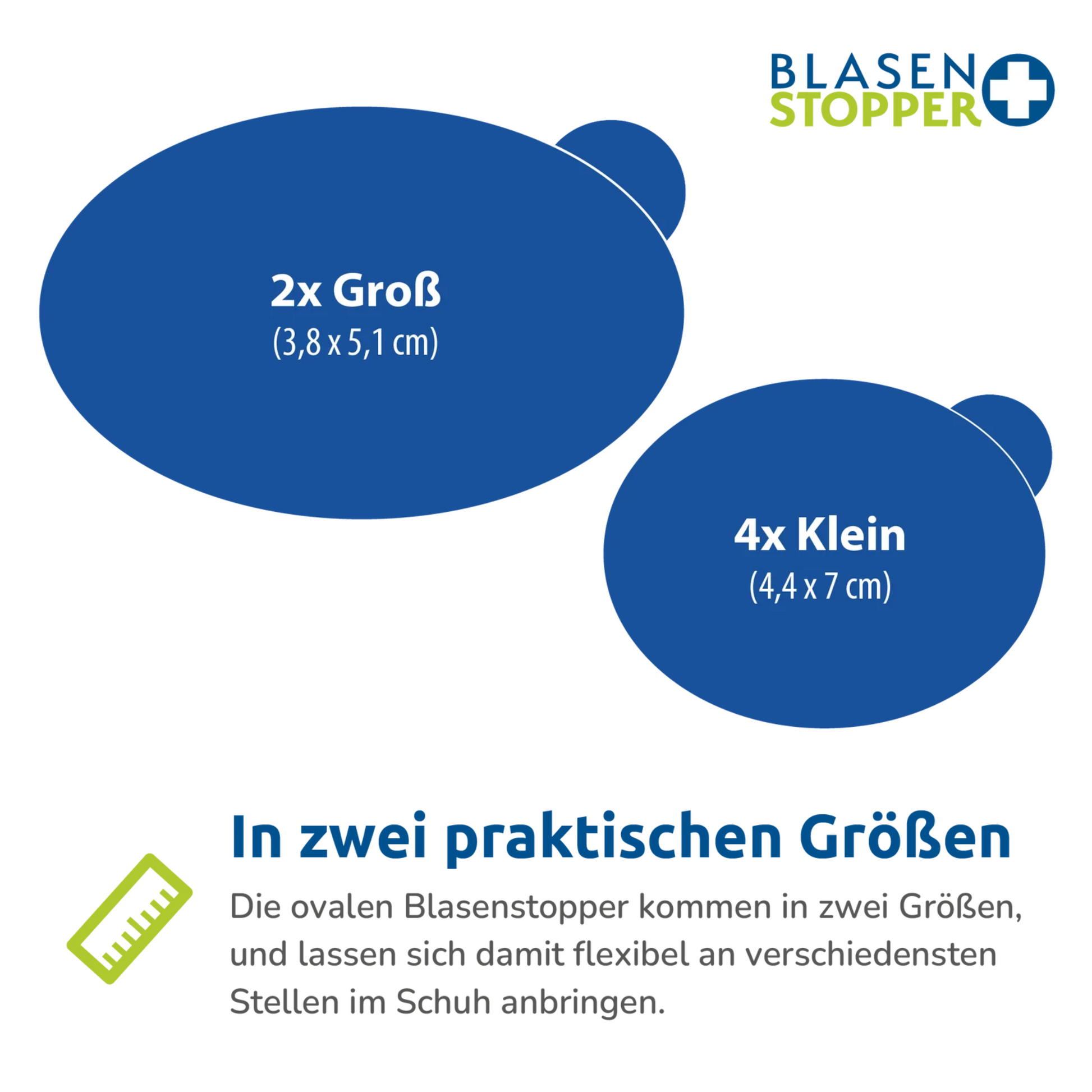 Größendarstellung eines großes und ein kleinen Blasenpflasters