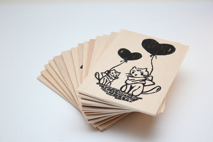 Holzpostkarte, Linoldruck, Happy Cat (14,7x10,5cm) - S'MADL MACHT'S