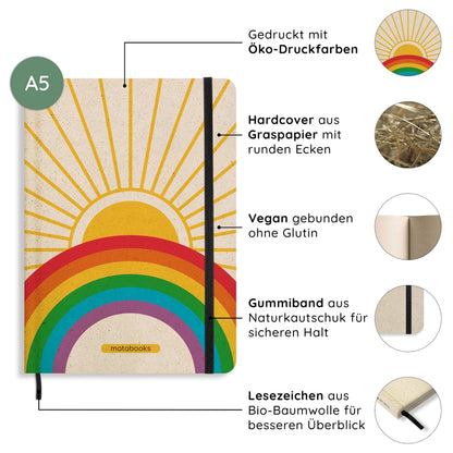 Notizbuch aus Graspapier, umweltfreundlich, Sunlight (A5, leicht punktiert)