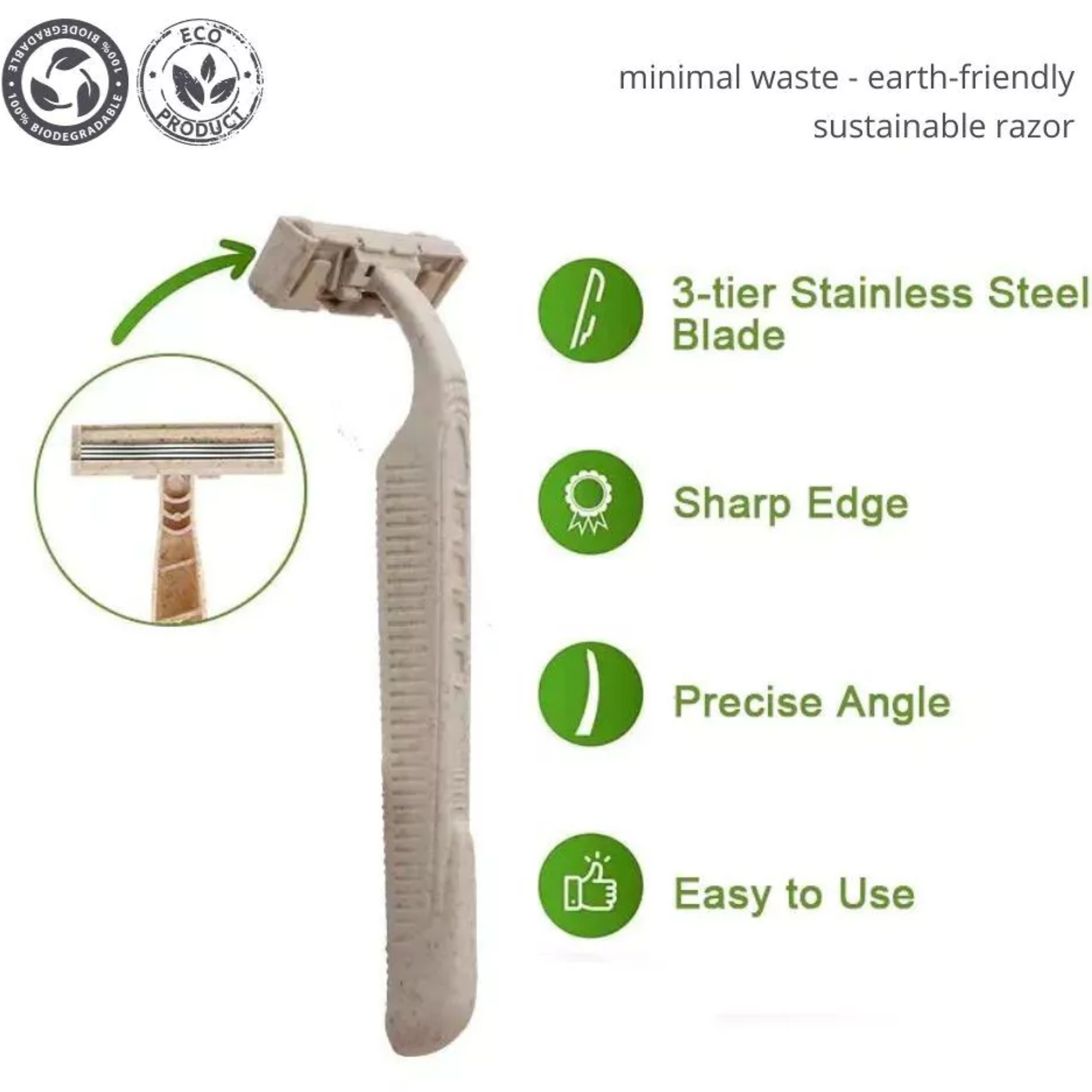 Abbildung mit den Merkmalen des Einwegrasierers minimal waste earth-friendly sustainable razor